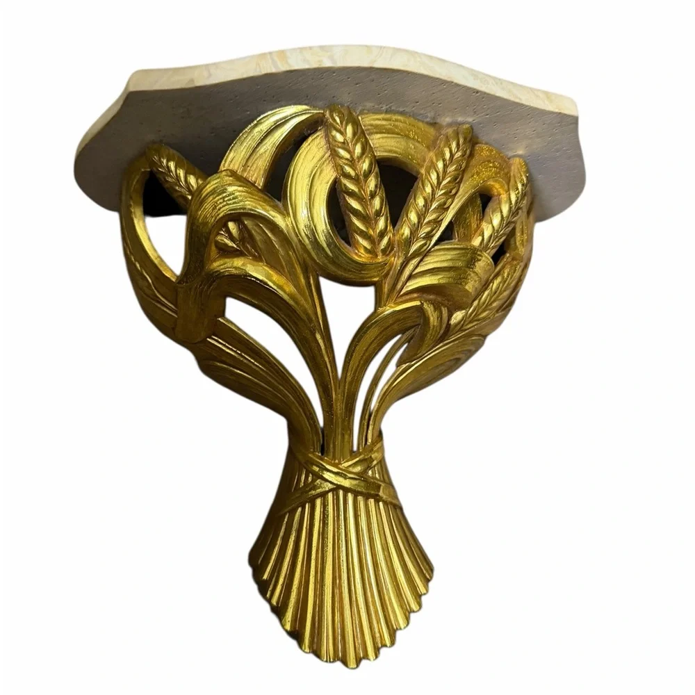 Syroco Gold Wheat Sheaf Wall Shelf Decor